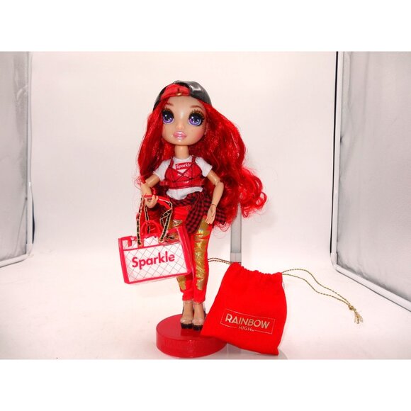 Rainbow High  Ruby Anderson Red Doll with Red Gold Pants New Bag Purse Stand - Picture 5 of 12